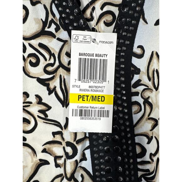 JM Collection Floral Studded Embellished Tunic Blouse Top Size MP Red Tan - Picture 6 of 10